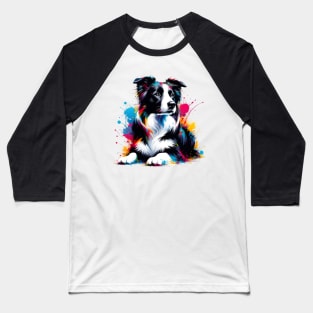 Dynamic Border Collie in Colorful Splash Art Style Baseball T-Shirt